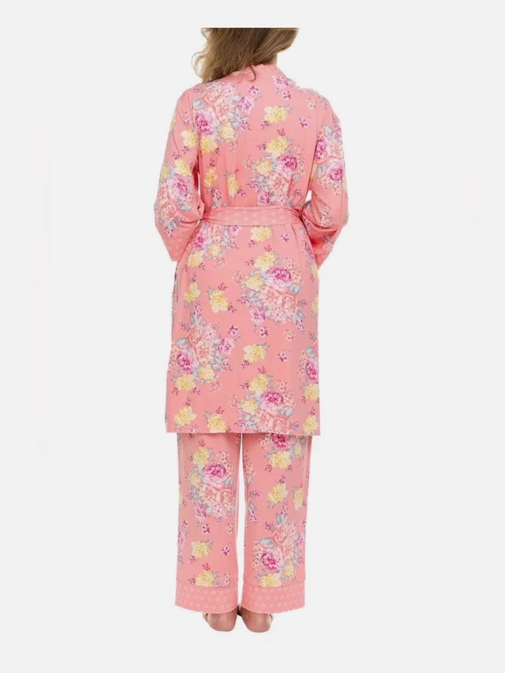 Flora Nikrooz Coral Pink Floral Robe, Tank & Pant Sleep Set - Picture 6 of 9
